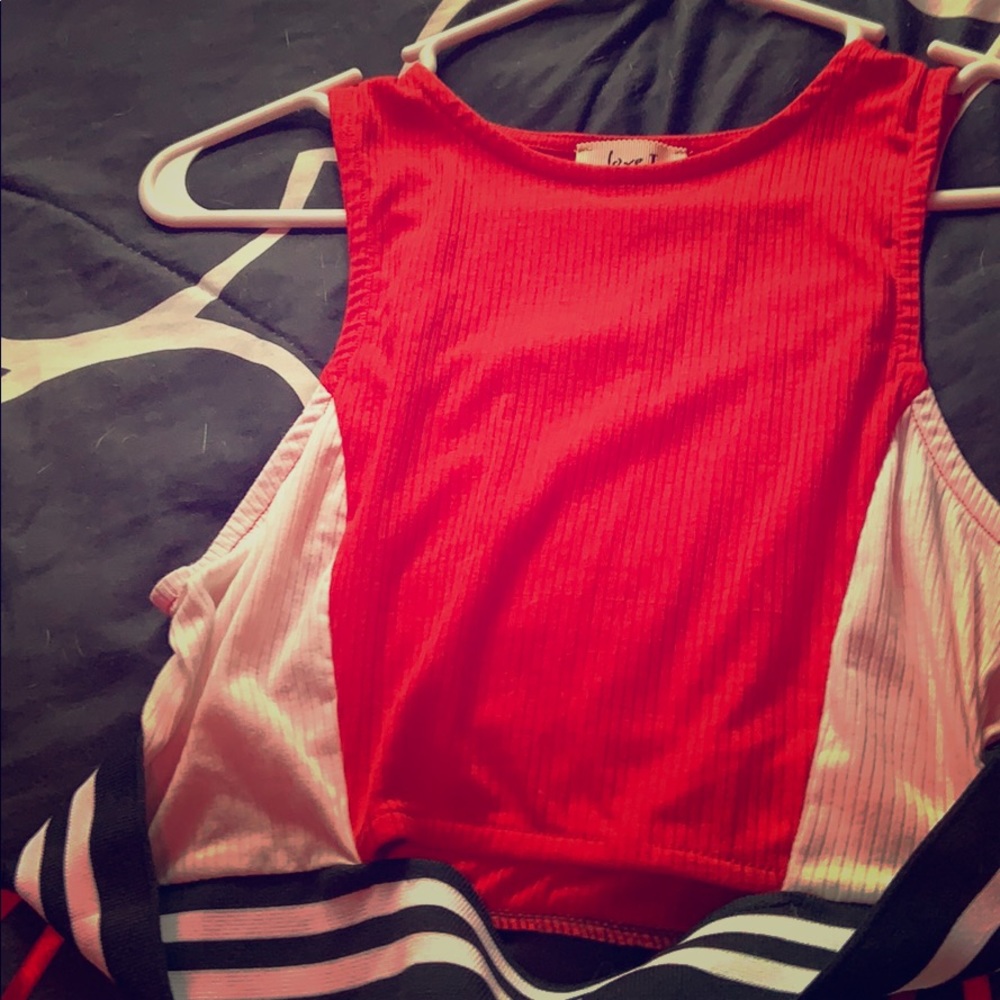 Cute Red,Black and white crop top (Large)